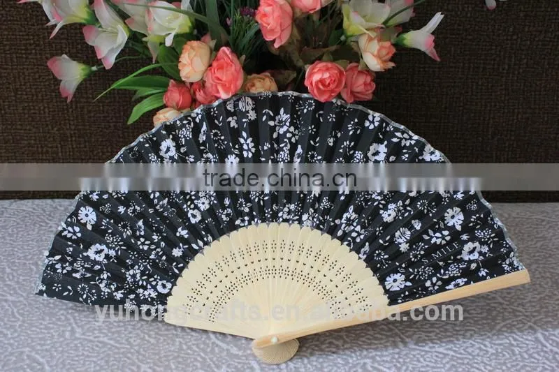 Cheap fabric hand fan with bamboo ribs for promotion