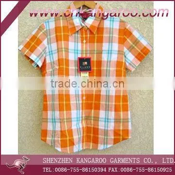 Ladies' 100% cotton plaid casual shirt with short or long sleeve