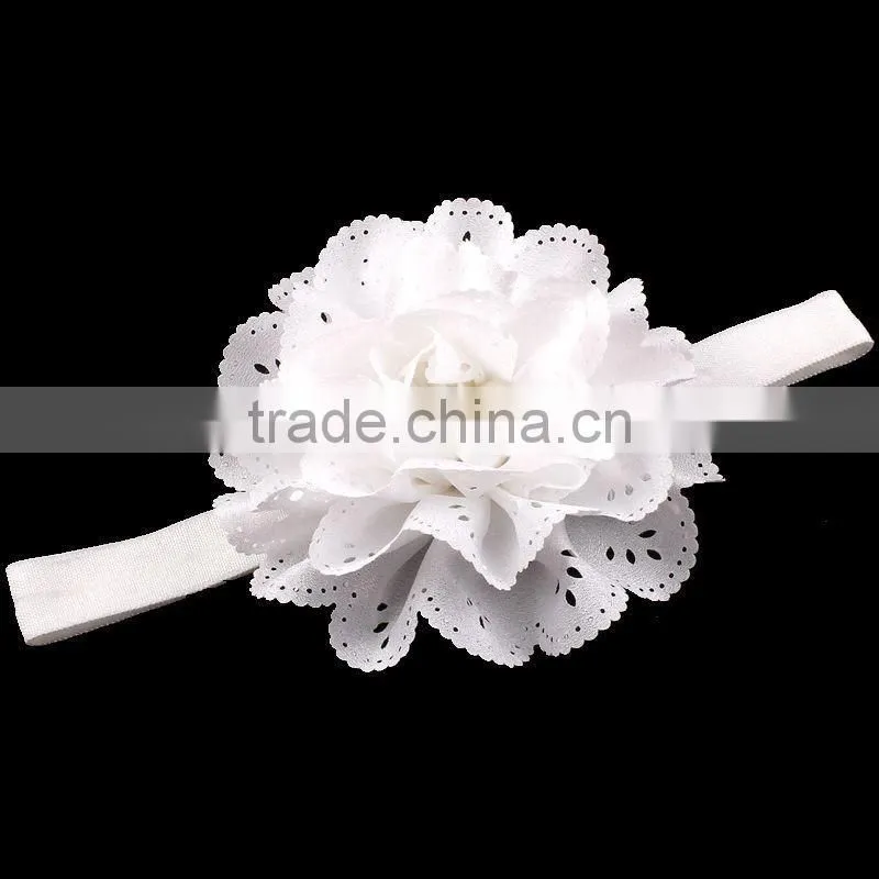 handmade fabric flower headband with pearl center for kids hair accessories