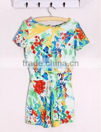 2014 Women Short Ladies Rompers Two Piece set and Crop top Evening Club Dress Casual Floral Printed Sexy Bodycon Jumpsuit