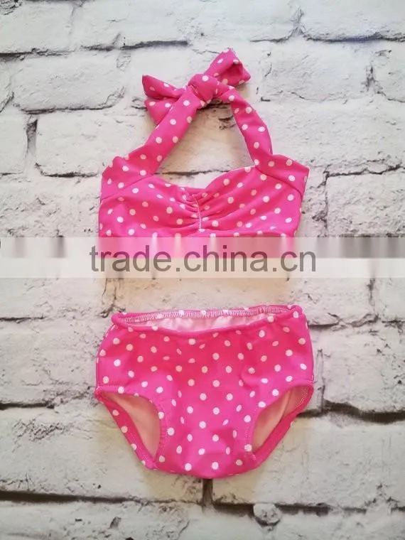 Children kids knit bikini beachwear swimwear 2016 high waist solid color polka dot swimsuit bathing suit