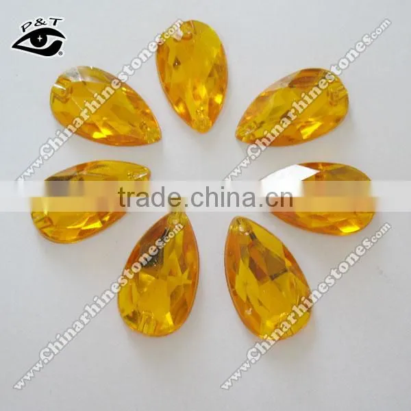 Flat back Tear Drop 17x28mm Lt topaz Gold color Sew on Stone Acrylic Rhinestone for clothing shoes wedding dresses