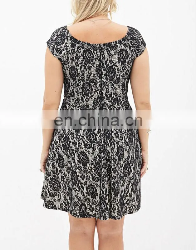 CHEFON Floral lace off the shoulder dress plus size
