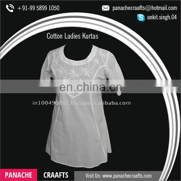 100% Cotton Summer Lucknowi Chikan Kurtis for Sale
