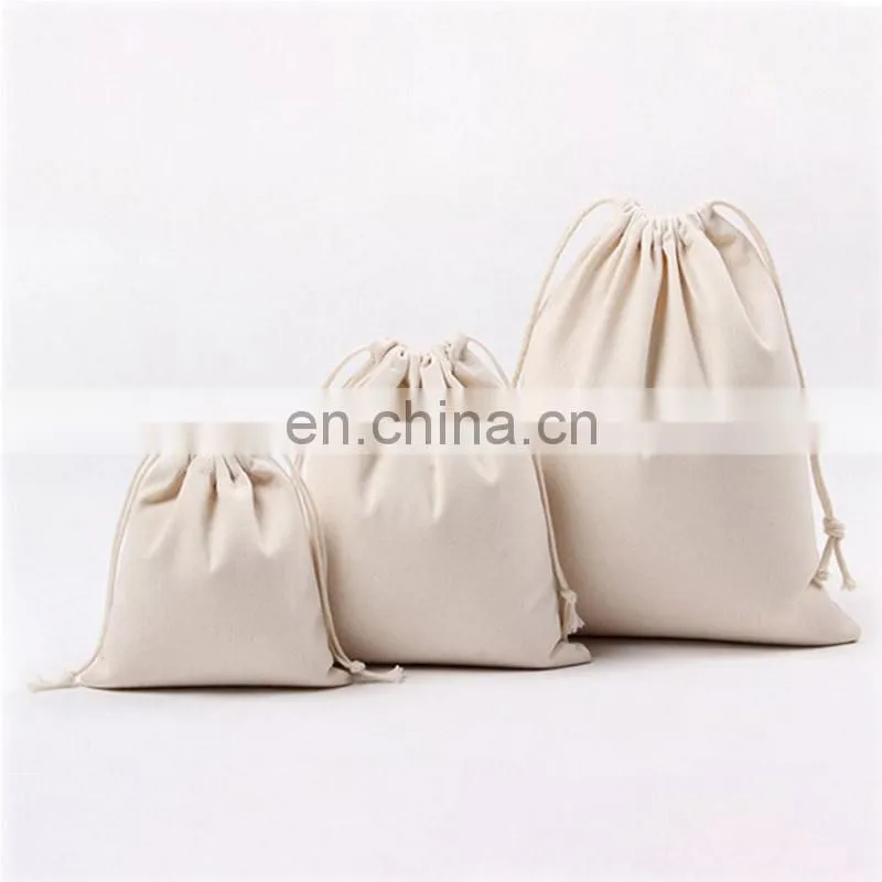 White cotton drawstring pouch with customized logo bag