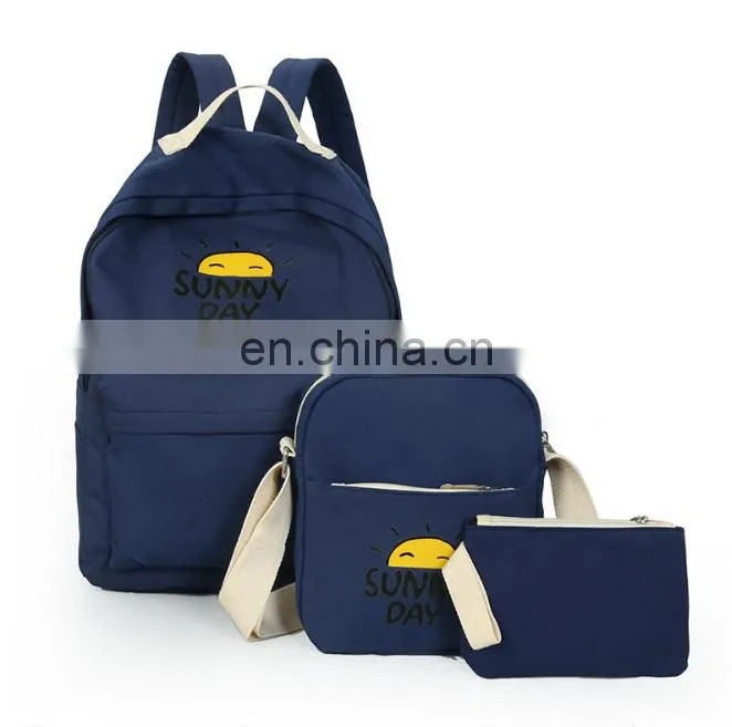 Wholesale fashion canvas 3pcs school backpack bag set