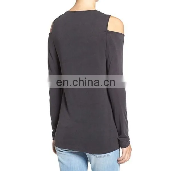 Fashion Design Cold Shoulder Top Latest Long Sleeve Shirt Ladies Blouses & Tops