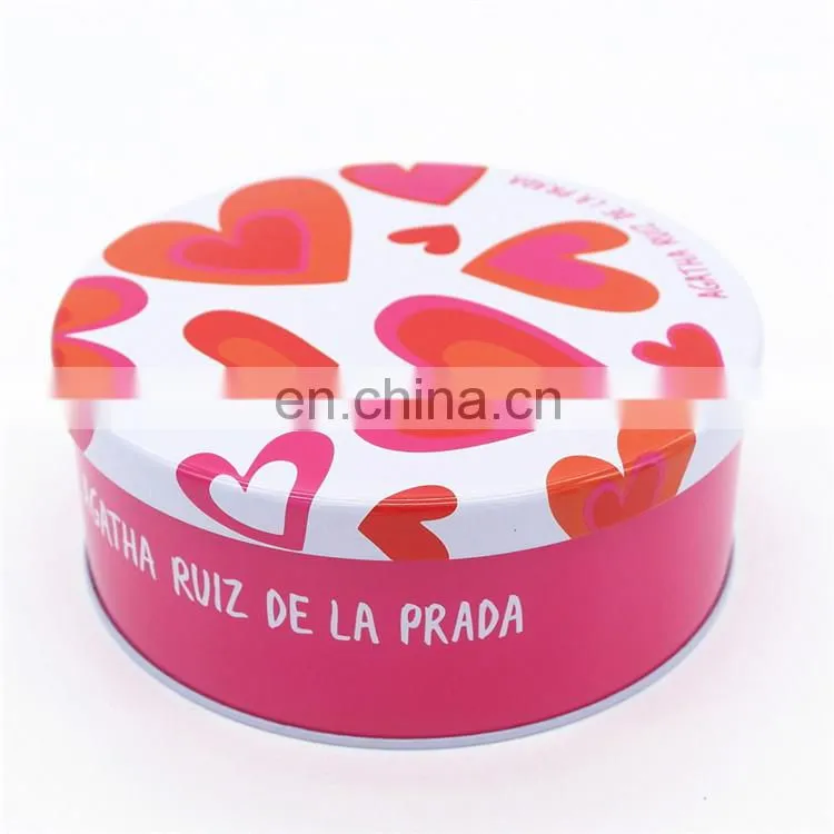Round colored metal or plastic cosmetic tin packaging box