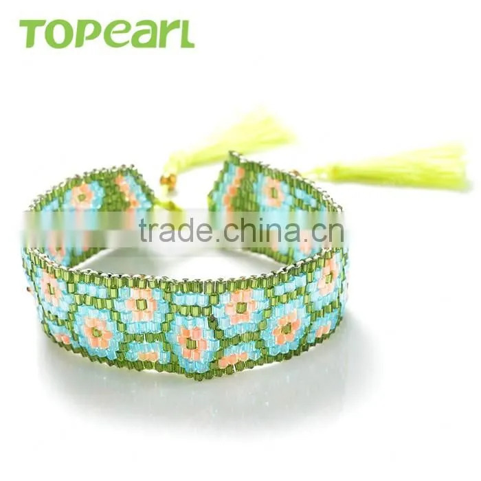 Wholesale Beaded Tassel Green Cotton Tassel Bracelets for Women CLL151