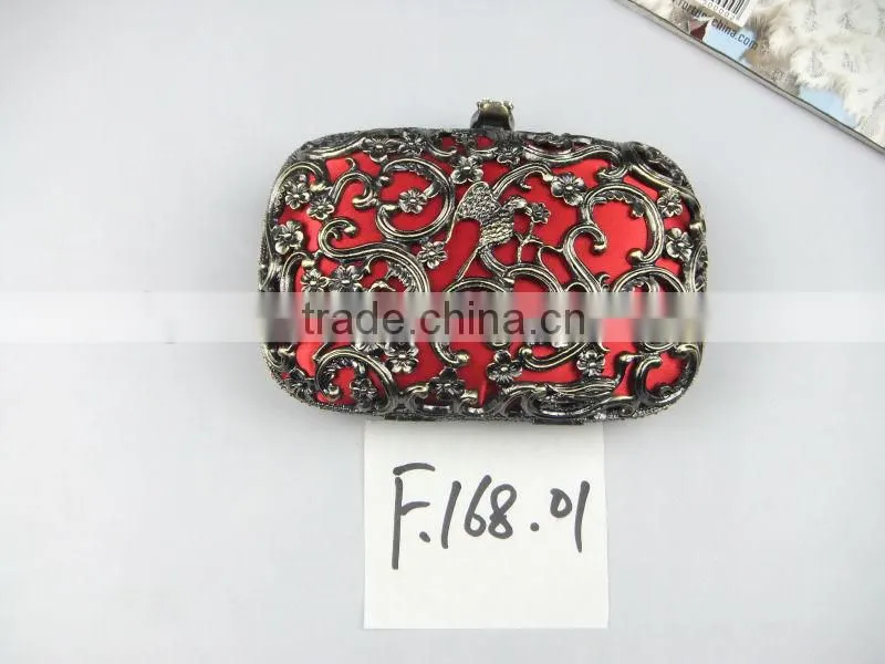 NEW Chinese Style Antique Brass Decorative Pattern Metal Clutch Evening Bags With Chain