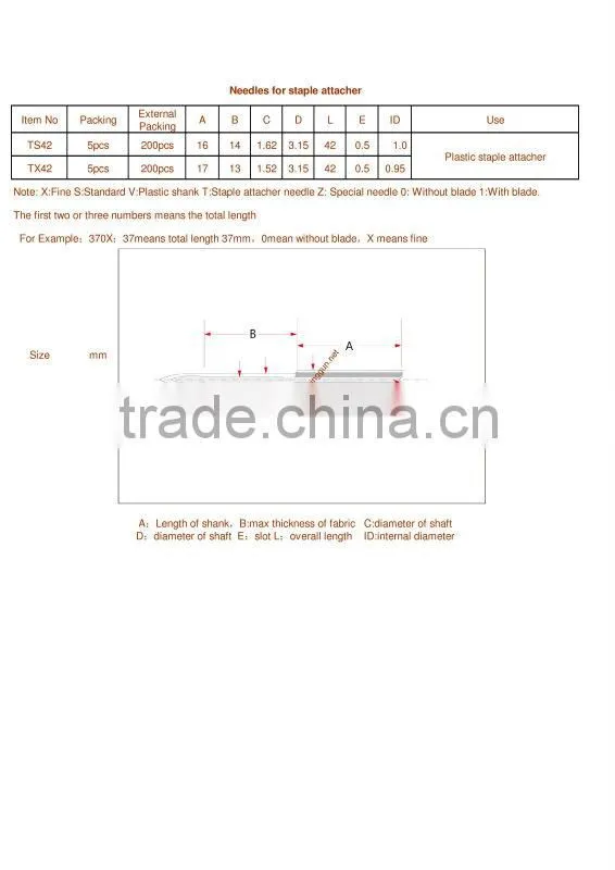 Standard Plastic staple attacher needle