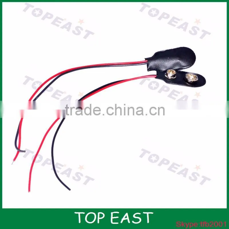 Faux Leather Housing T Type Wired 9V Battery Clips Connector Black color