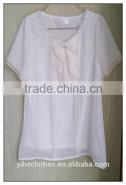 Bow chiffon T-shirt short sleeve girl's sweet T-shirt
