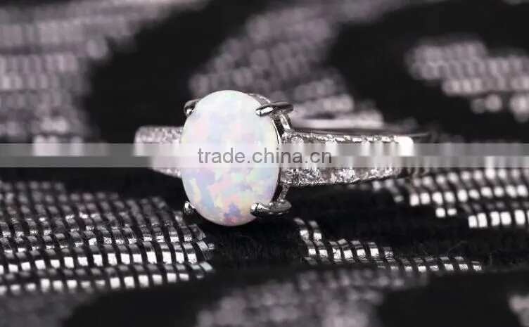 JL Jewelry Oval White Fire Opal Stone Ring Lab Created Synthetic Opal Ring