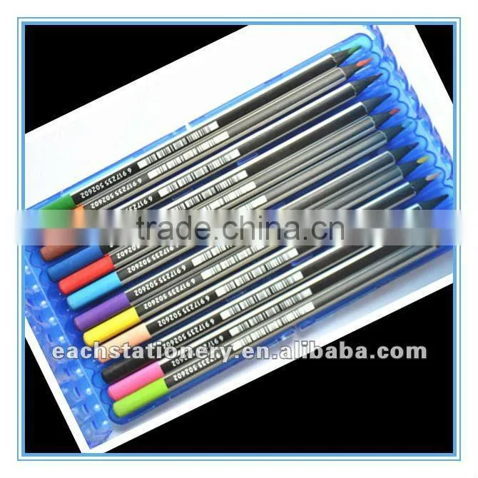 12colors triangle shape black and silver japanese stripe color pencils set for kids with pvc pencil case