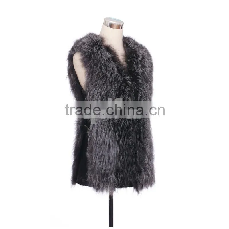QD30530 Factory Wholesale Fashion Simple Silver Fox Fur Vest For Women 2016