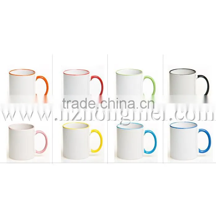 DIY 2015 Sublimation mug,great A white mug and edge color mug for heat transfer ,inside color mug,beside color mug,ceramic mug