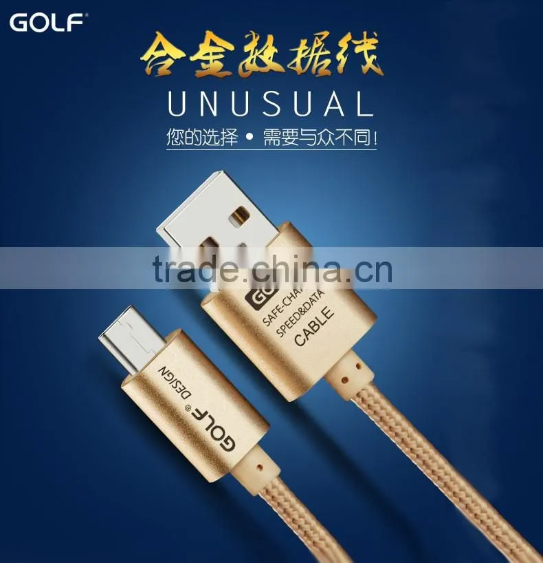 Original GOLF 3M Metal nylon weave Micro USB 2.1A Fast Sync And Charge cable for Android Mobile Phone