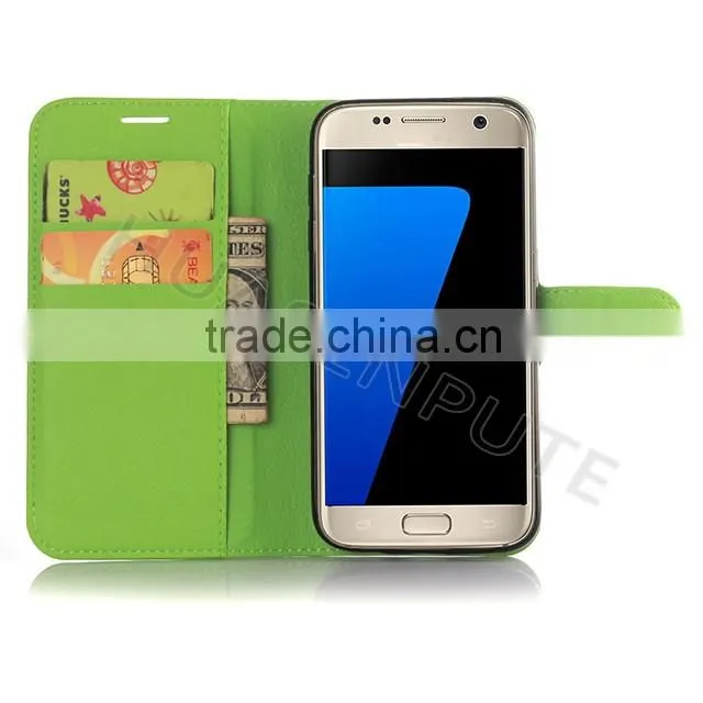 Wholesales Lichee Pattern Flip PU Leather Wallet Case Cover For for Samsung S7