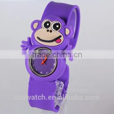 Cute naughty monkey shaped case silicone kids slap band watch