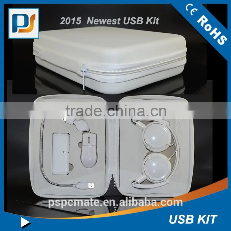 White color computer accessories gift set -usb led light/mini mouse/usb hub/heaphone