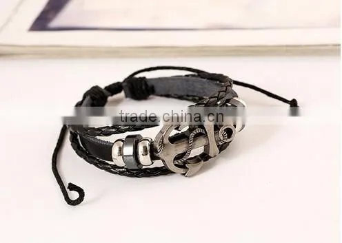 New arrival trendy multi layer bracelet leather anchor bracelet/