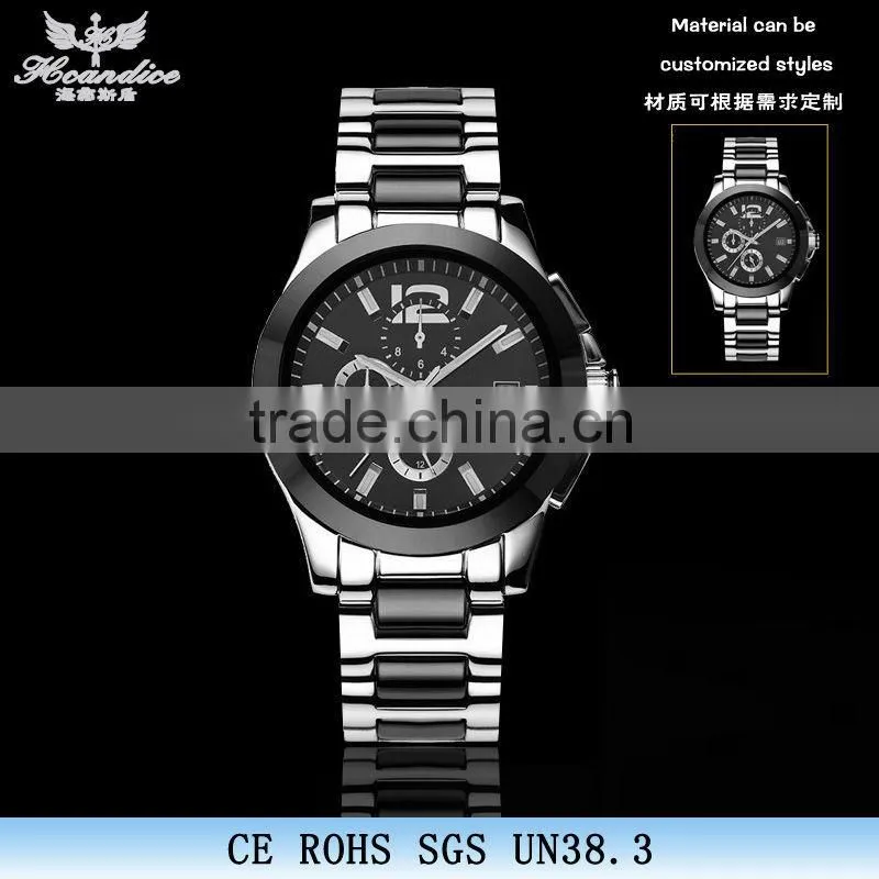 Top quality skeleton stainless steel mens mechanical watch