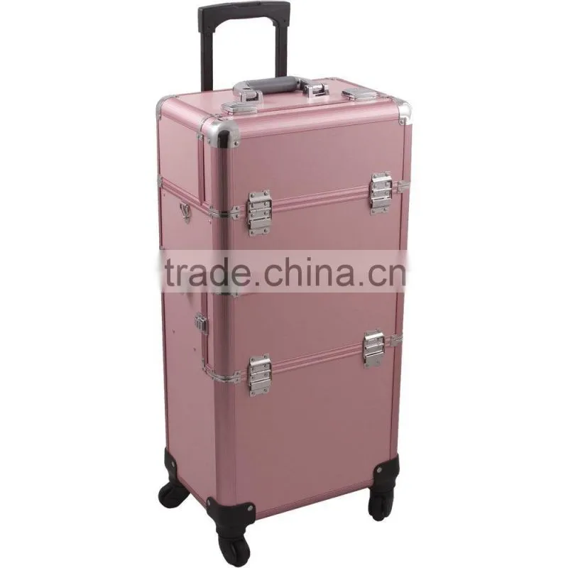 4-Wheel 2-in-1 Rolling Makeup Case with Easy-Slide and Extendable Trays, Includes Removable Tray and Extra Lid, 31-Inch, Smooth
