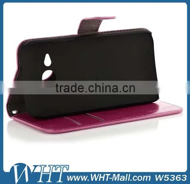 Custom Leather Flip Wallet Case Cover for HTC One M8 mini, for HTC One M8 mini Case WHTS007