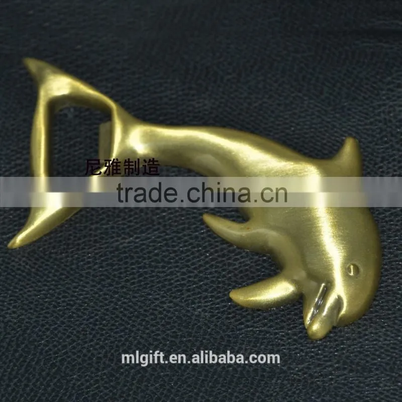 Porpoise shape gold plating metal beer bottle opener keychain