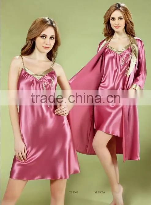 100%mulberry silk nightdress for lady, sexy lace embroider hemmed silk nightgown, soft and smooth silk lingerie