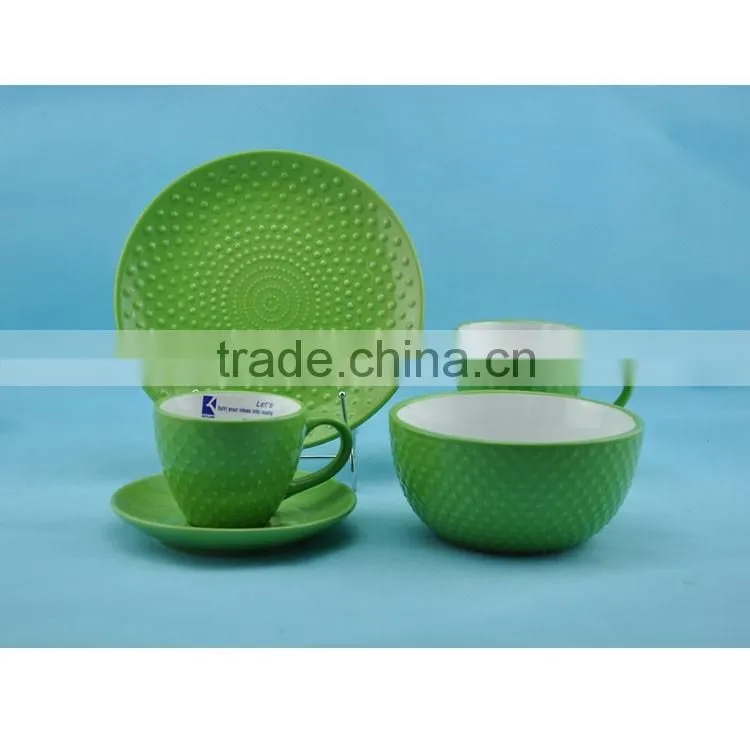 hot sale 16pcs dinner set ceramic popular emboss dot ceramic dinner set