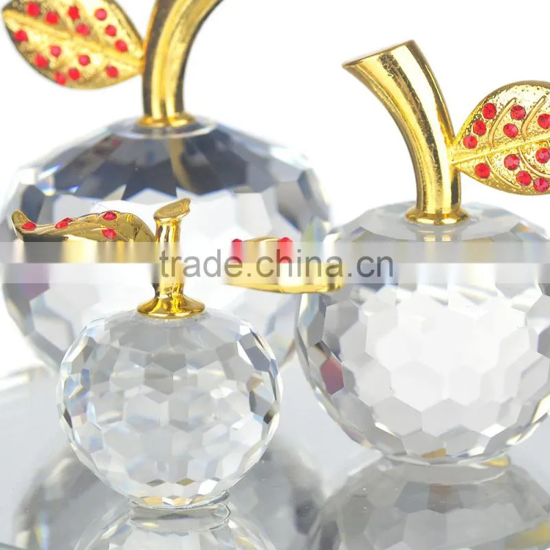 Crystal k9 glass decorative glass apple with base for christmas decorations