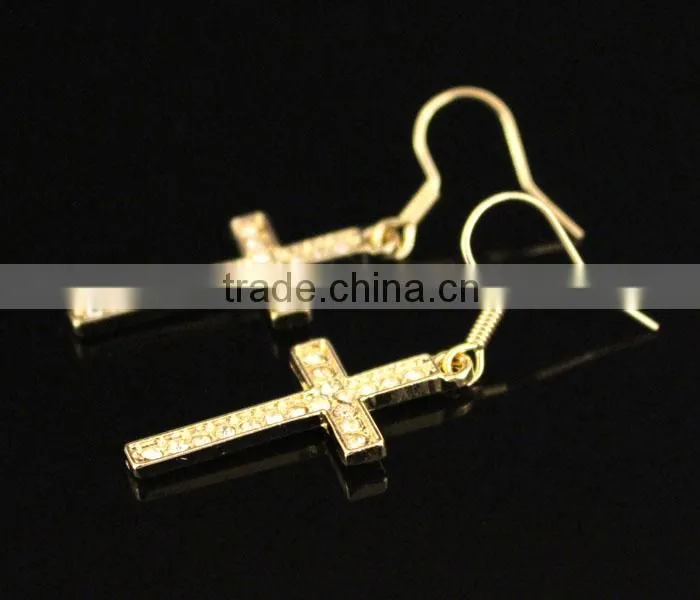 crystal gold cross dangle women earrings