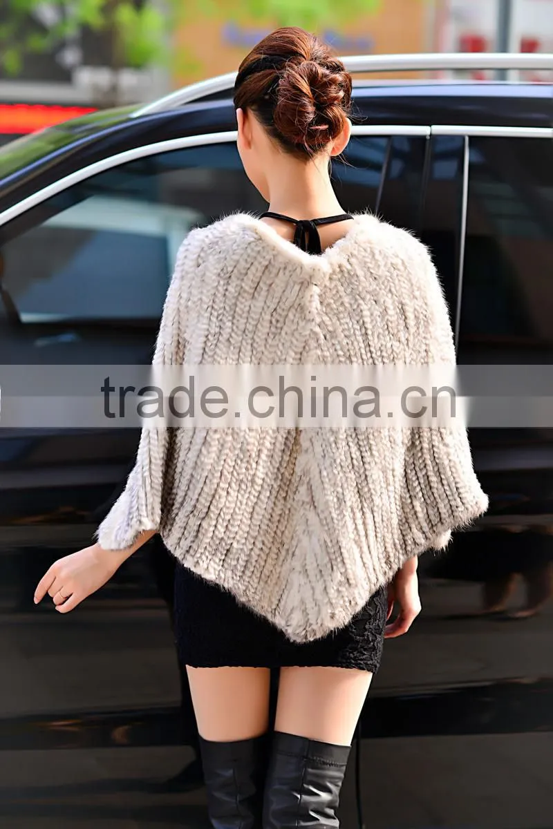 100% Real Genuine Knit Mink Fur Scarf Cape Stole Coat Wrap / Fur Shawl