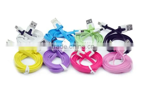 USB2.0 A to Micro USB B Data Sync Charge Cable Noodle Type Flat Pink