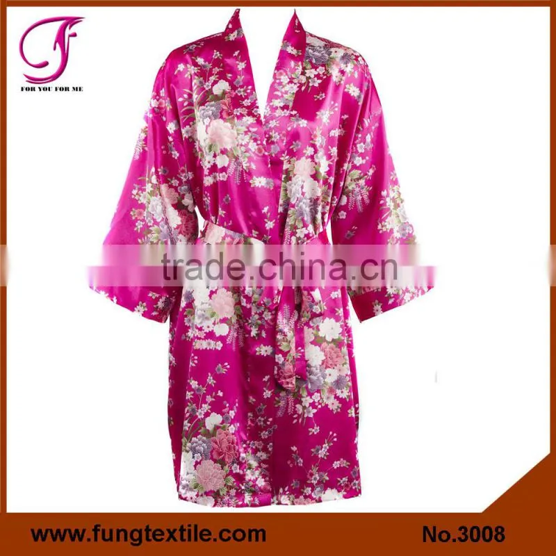 300803 Women Floral Satin Bath Robe