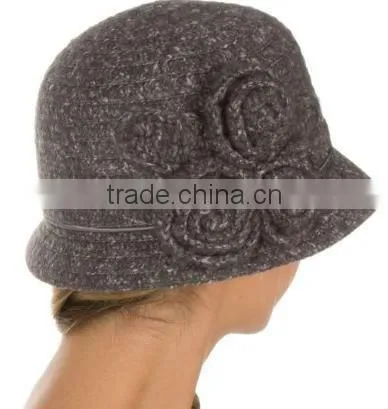 Womens Vintage Style Cloche Bucket Bell Hat with Flower Accent