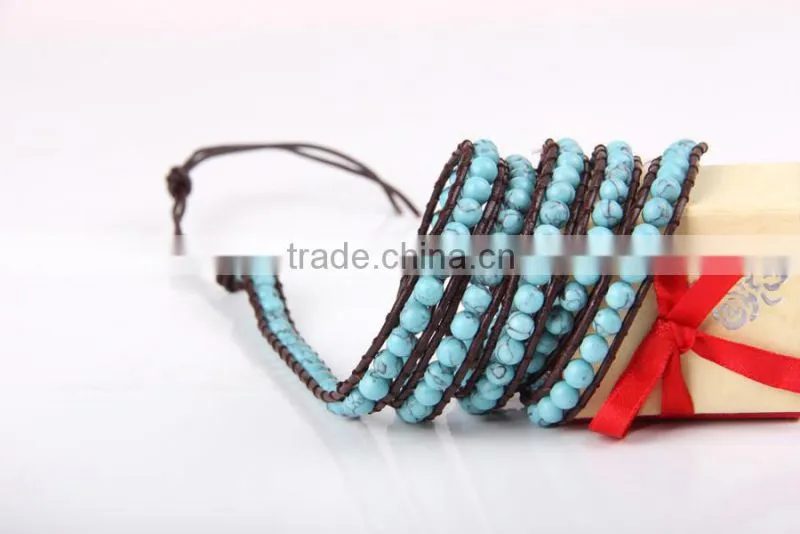 Fashion Turquoise Wrap Bracelet Women 6MM 5 Layer Bracelet Bangle Girl Gifts Jewelry Wholesale Free shipping