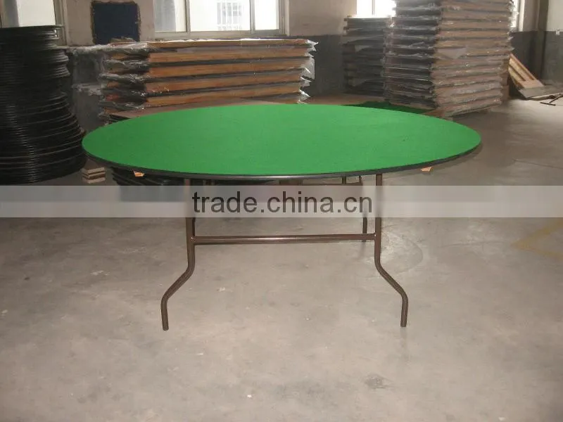 Modern round plywood table top and metal folding table legs