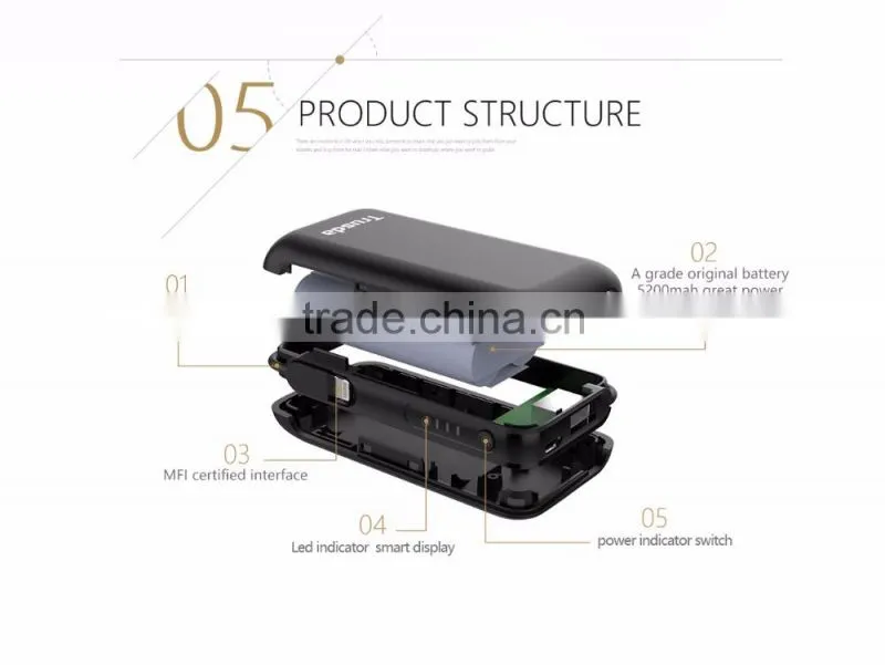 new fashion 5200mAh Portable power bank with MFI cable built-in for I7
