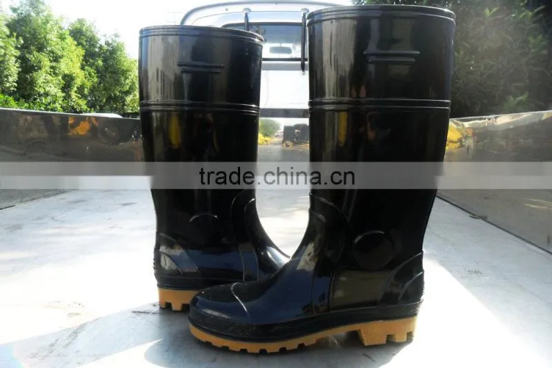 Black PVC Safety boots rain boots gumboots with steel toe cap and steel plate mid-sole
