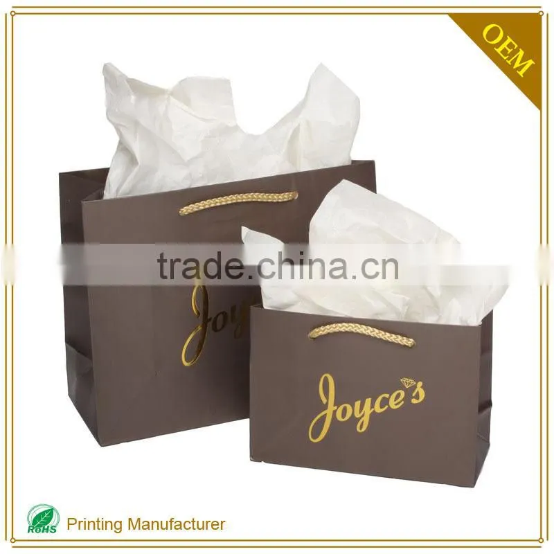 Purple Luxury Paper Hand Bag Shopping Packaging Gold Logo Custom Printing