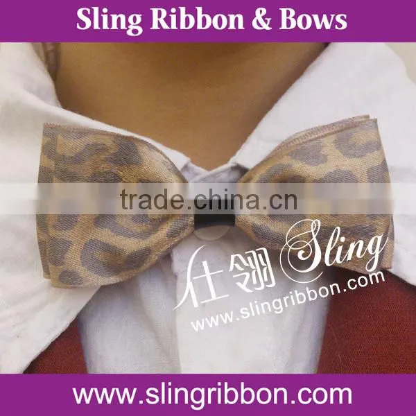 Leopard Printed Sheer Ribbon Bow Tie