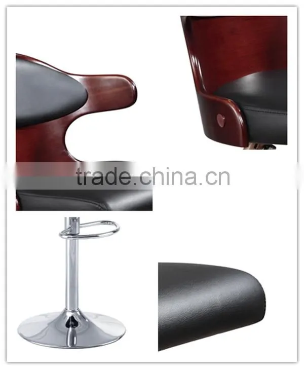 Black Leather Modern Wood Bar Chair for Home Use