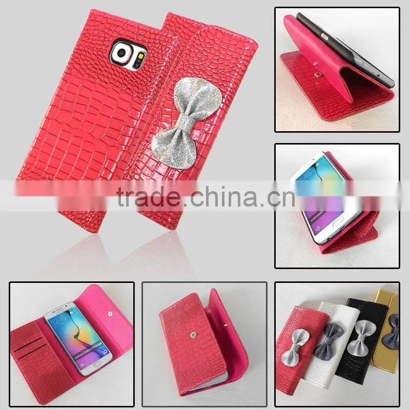 Luxury Crocodile Leather Vein Butterfly Knot Case for S4 S5 S6