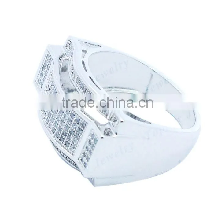 Wholesale 925 Sterling Silver Cubic Zirconia Ring Micro Pave Setting Men Ring