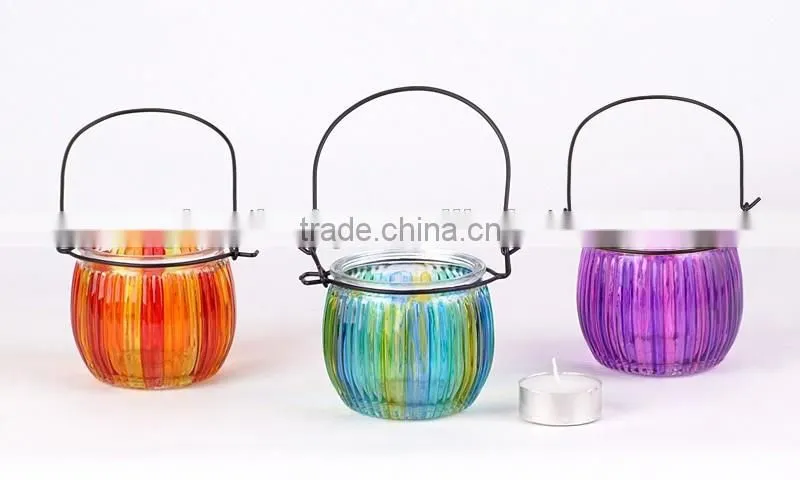 Cheap hotsale colorful glass vase with iron handle for home decoration