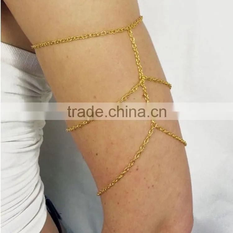 Fashion gold tassels three layers arm chain