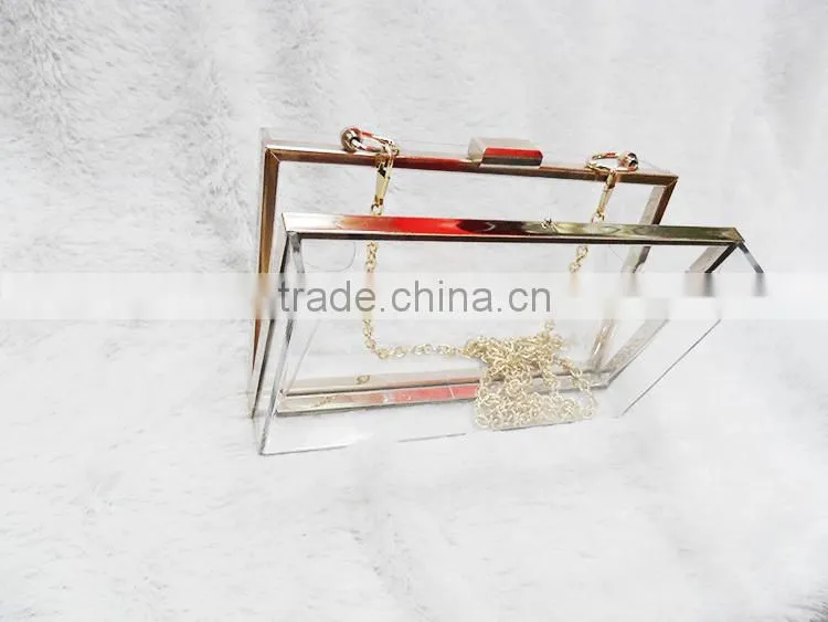 China supplier fashion design style clear Acrylic evening bag rectangle box clutches